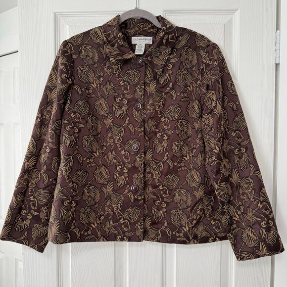 Sag Harbor Women's Floral Jacquard Button Front Blazer Jacket Size 16Petite - Picture 1 of 13